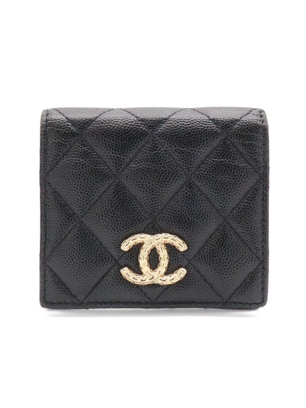 Chanel Metiers D'art Collection Quilted CC Logo Compact Wallet Bifold Caviar